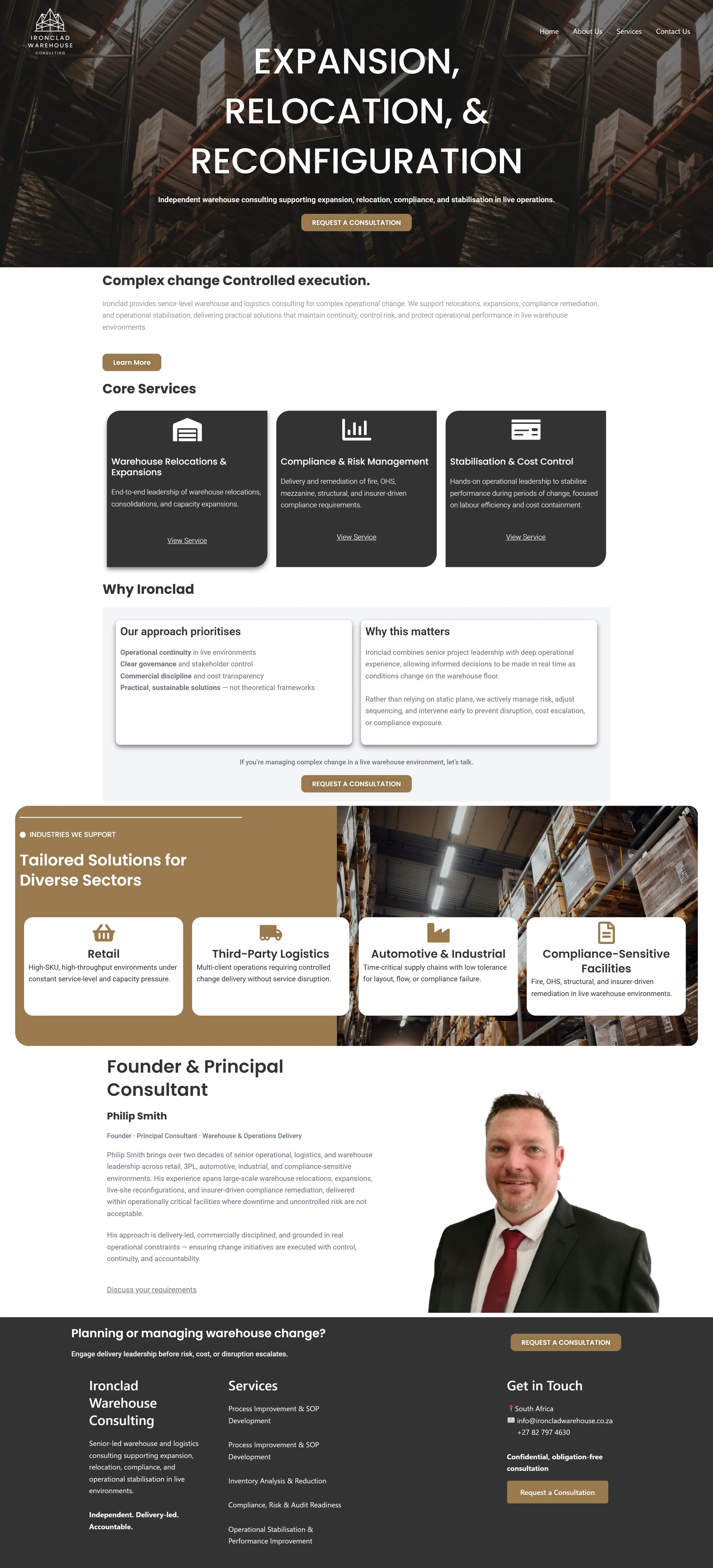 Ironclad Warehouse Consulting homepage on desktop